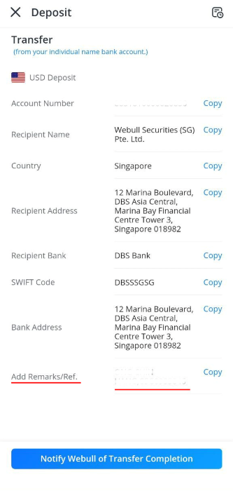 Webull deposit account details