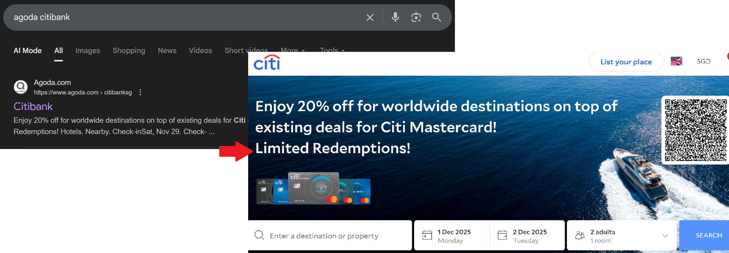 Agoda Citibank search