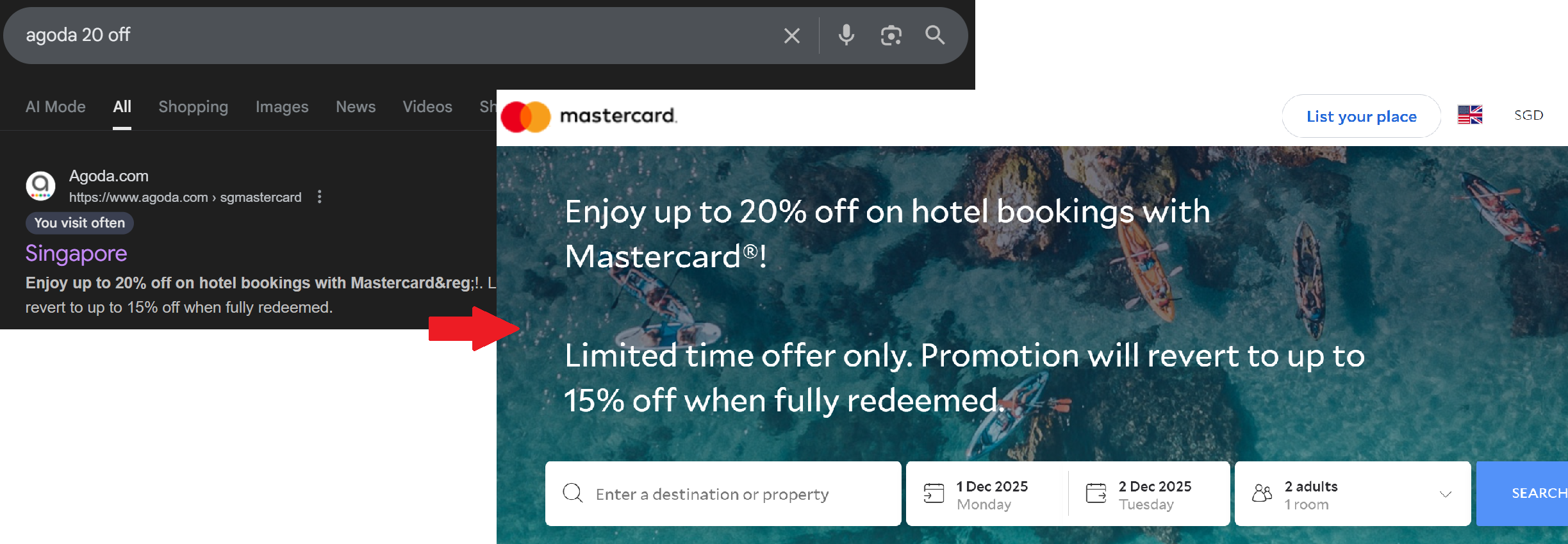 Agoda Mastercard search