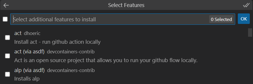 Dev Containers Select Features